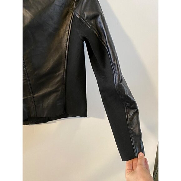 rag & bone harrison moto lamb leather jacket size 0 black zip ribbed knit panel - Picture 3 of 13